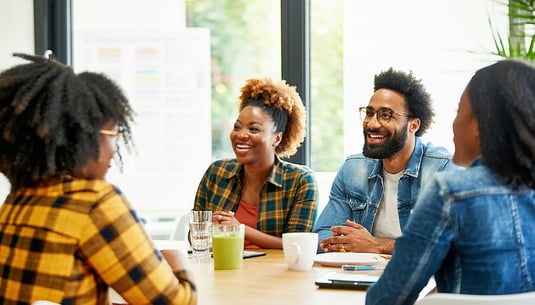 A diverse group of homeowners engaged in a lively