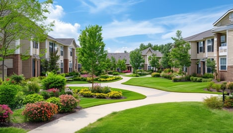 A well-maintained residential community with lush 