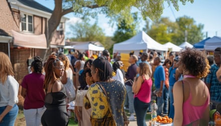 Neighbors gathered at a community event, showcasin