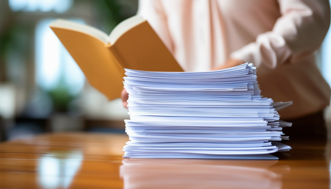 A board member reading a stack of governing docume